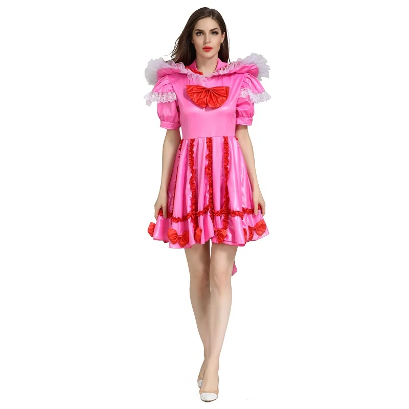 

2019 New Sissy Girl Maid Lovely Bow Lockable Pink Dress Crossdress Cosplay Costume