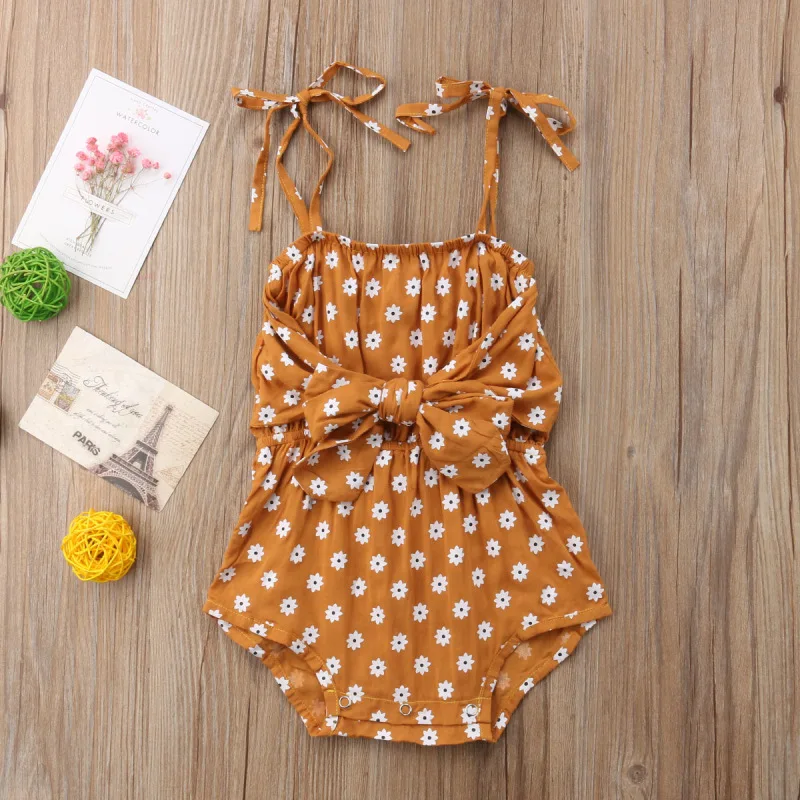 

Sweet Baby Girls Handmade Hipster Romper Yellow Flower Bowknots Infant Outfits Strap Tie Jumpsuit, Rose flower