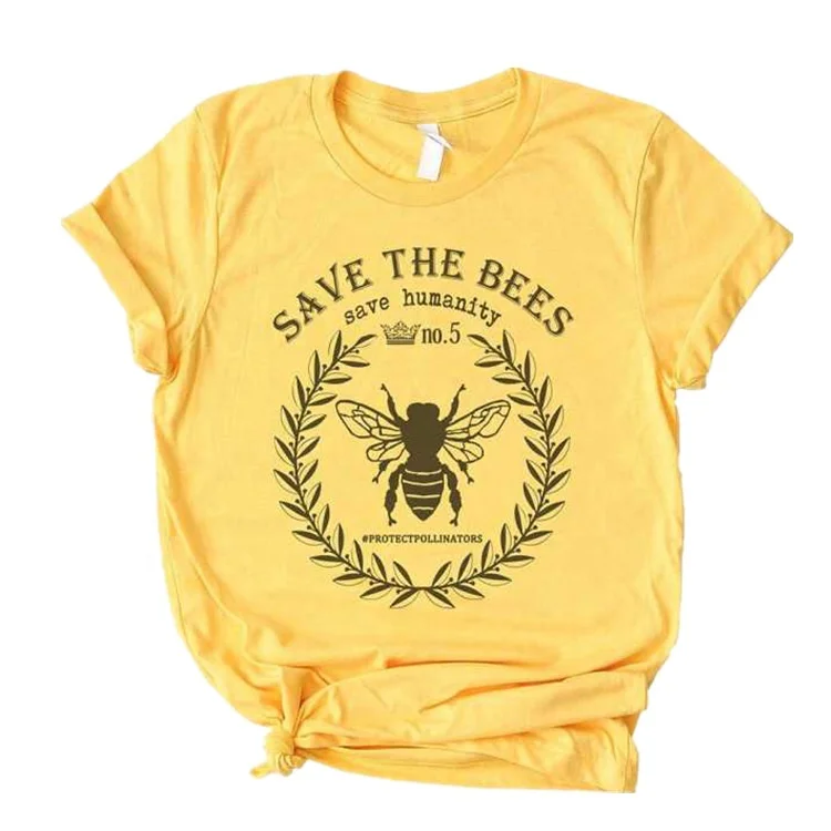 

Women Yellow Bee Print T-Shirt Save The Bees T-Shirts