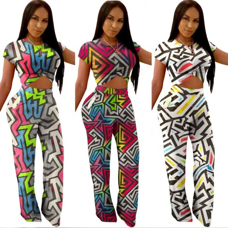

Printed crop top and wide leg pants women two piece set outfits, N/a