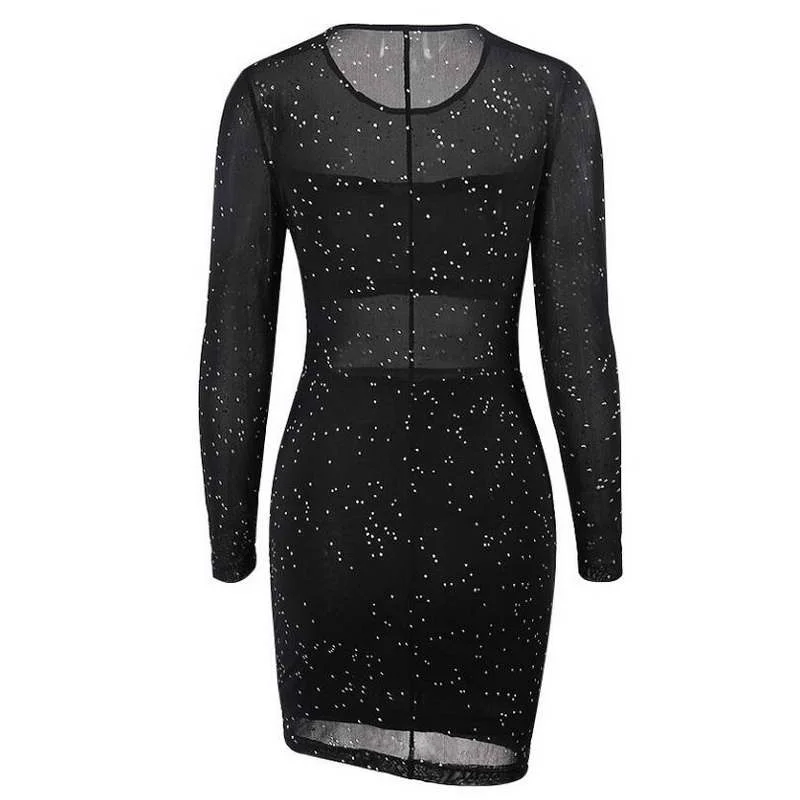 

2019 Custom Mesh Lace One Piece Long Sleeve Sexy Women Transparent Hot Night Dress, Black,khaki