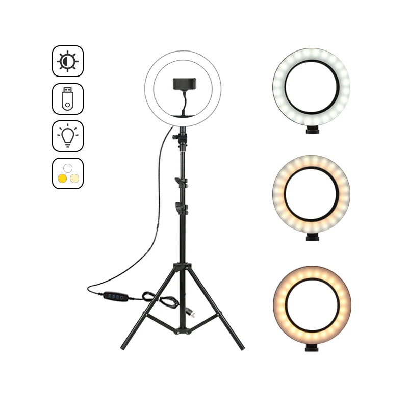 

Multi-function 3200-5500K 26cm Dimmable Ring Light With Tripod Stand, Black