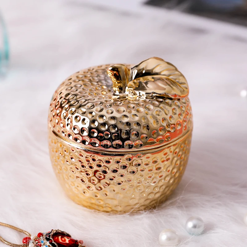 

apple shaped gold ceramic jewelry ring box for gift decoration