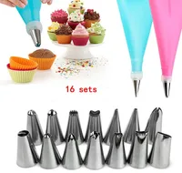 

16pcs DIY Silicone Ice Piping Cream Pastry Bag+14pcs Stainless Steel Nozzle Pastry Tips+Converter DIY Squeeze Cake Decorating To
