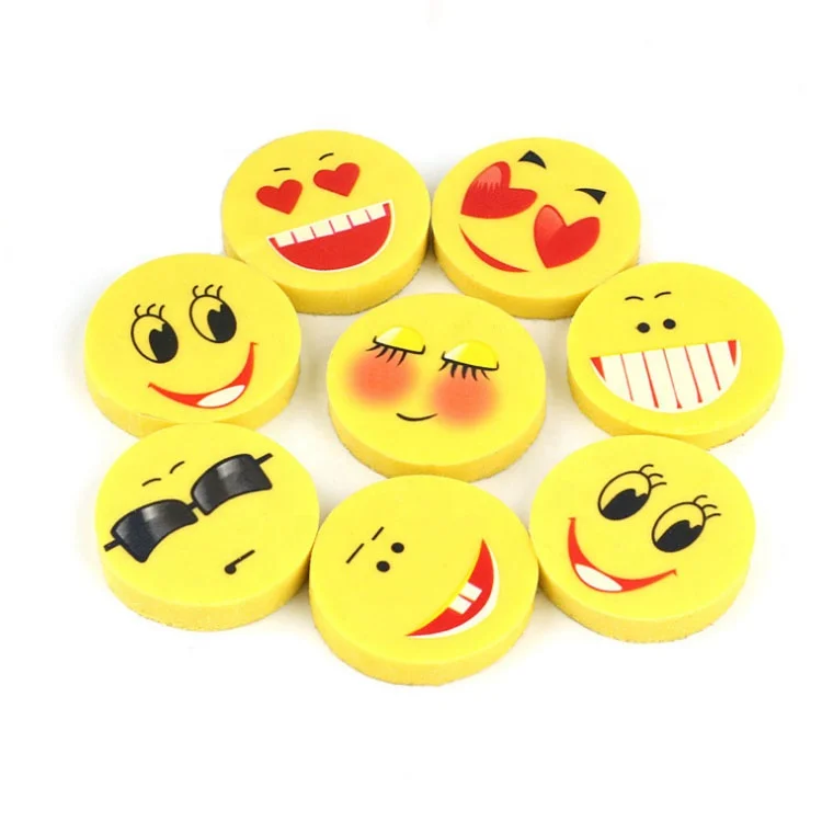 
Funny mixed yellow smiley face round smile TPR eraser for promotional 