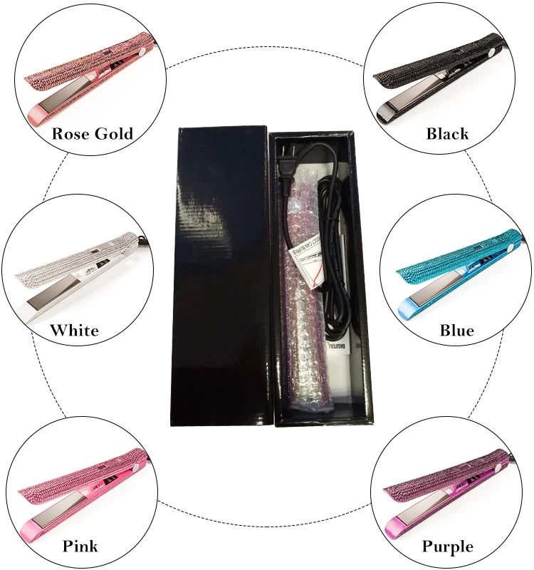 

Silver hair straightener with bling,Hot selling cheap titanium custom LOGO private label flat iron, bling hair straightener, Black;pink;sliver;gold;blue