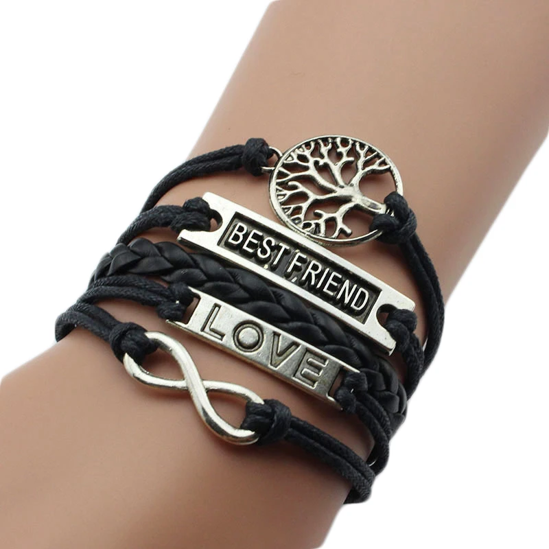 Wholesale leather wrap bracelet best friend and love plate infinity bracelet for men