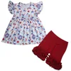 Independence day ruffled baby clothes set OEM service icing shorts pearl tops girls 4th of july outfit