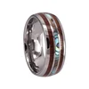 Chengjewelers abalone shell sheets tungsten wedding mens rings with two line wood inlay