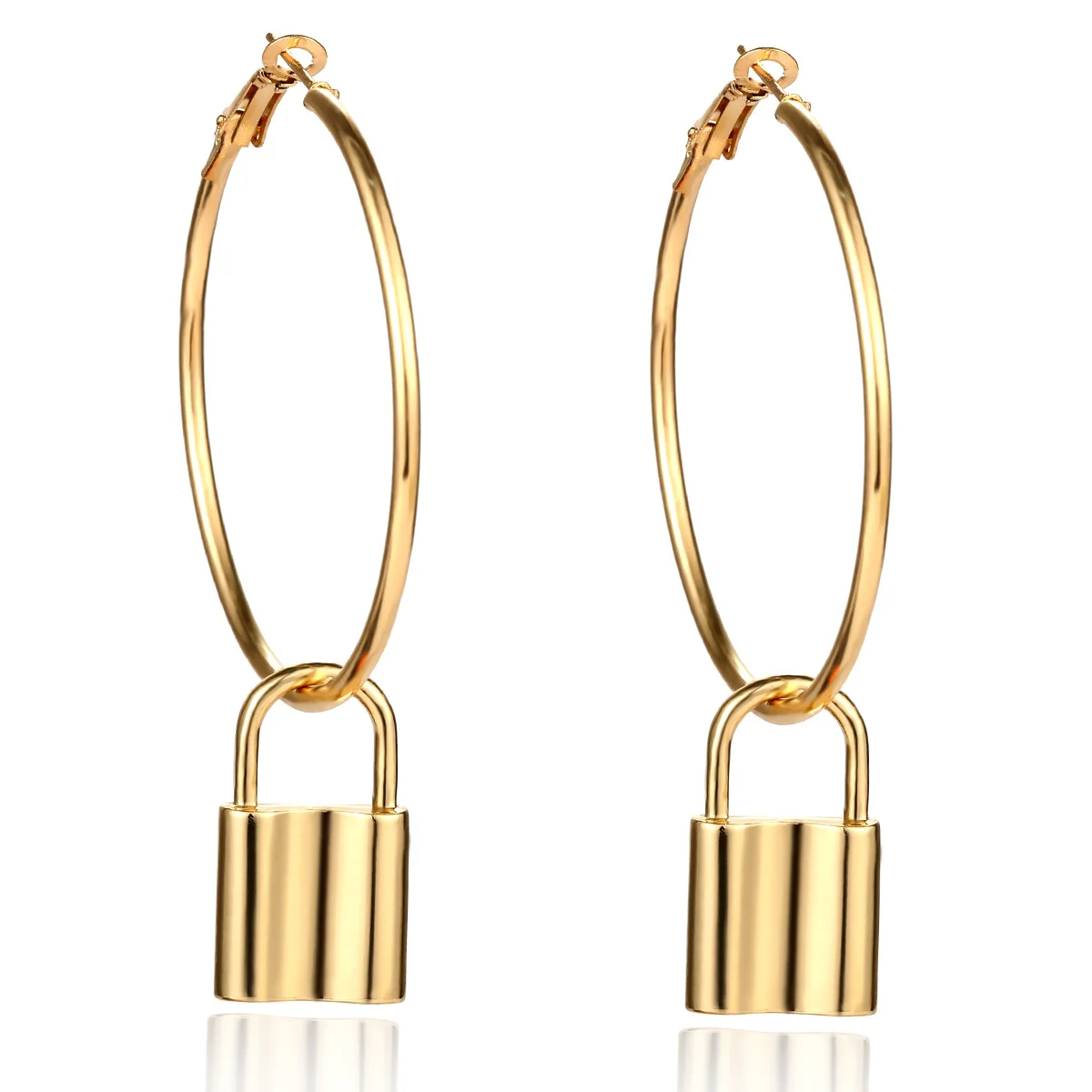 

Women Huggie padlock Earrings Big Hoop Padlock Earrings Small Pendant gold Love Lock earrings, Picture