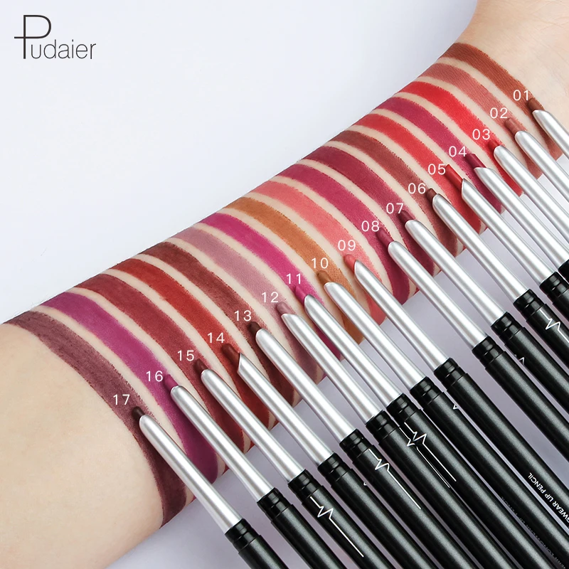 

Pudaier 17 color lip pencil Waterproof Lipstick pen ultra-lightweight lip liner makeup long lasting lipliner tin of sexy make up