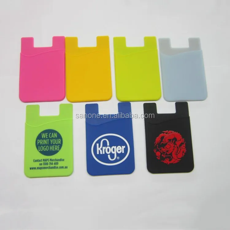 

promotional gift silicone mobile phone wallet case with logo printing, Black/blue/red/yellow/red rose/purple/grey