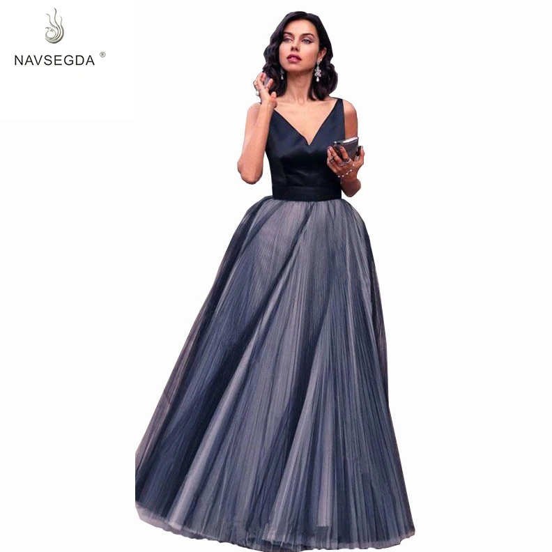 

2019 hot women evening dress spaghetti strap patchwork ball gown yarn v line mesh long cocktail dresses, Blue