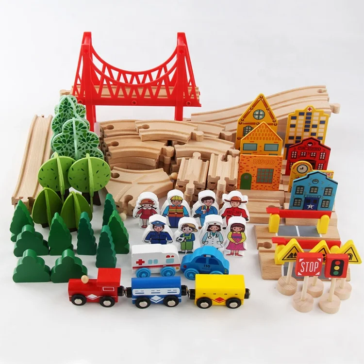 
Preschool Play Building Toy Functional Table Game Wooden Rail Magnetic Train Track Set 