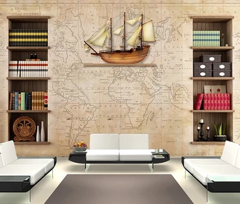 Modern World Map Murals European Tv Backdrop Bookshelf Decoration