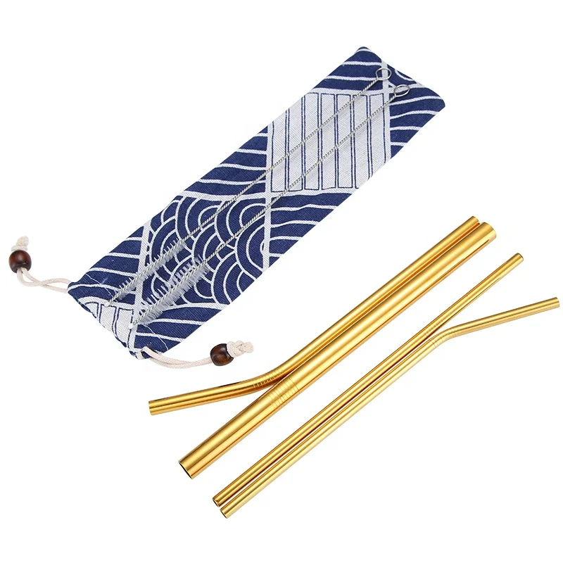 

Eco Friendly Steel Straw Metal Straw Set with Straw Bag, Silver