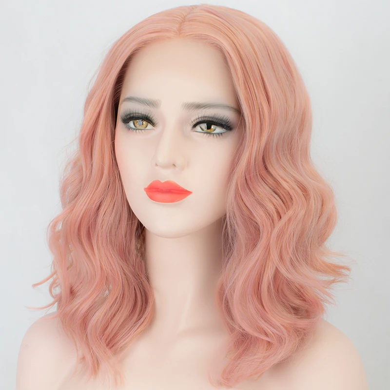 

Natural Straight Wavy Short Bob Lace Wig Heat Safe Fiber Hair Pink Curly Synthetic Lace Front Wig