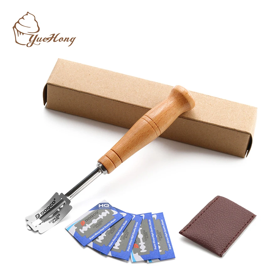 

Bread Lame knife with 5 Blades Included -Dough Scoring Tool with Authentic Leather Protective Cover