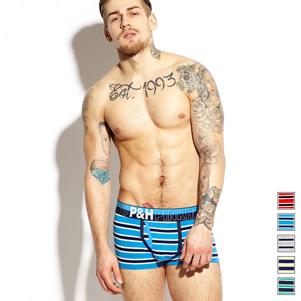 

Rhythmic yarn-dyed striped cotton men's flat-footed underwear Boxer shorts