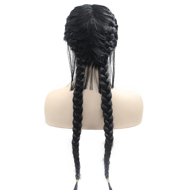

Synthetic Lace Front Wig Baby Hair 26 synthetic lace wig Box Braids Wigs Long Afro Party Cosp wig For Black Women, Black;customized colors