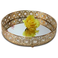 

luxury round gold mirrored metal serving tray, vanity tray free shipping