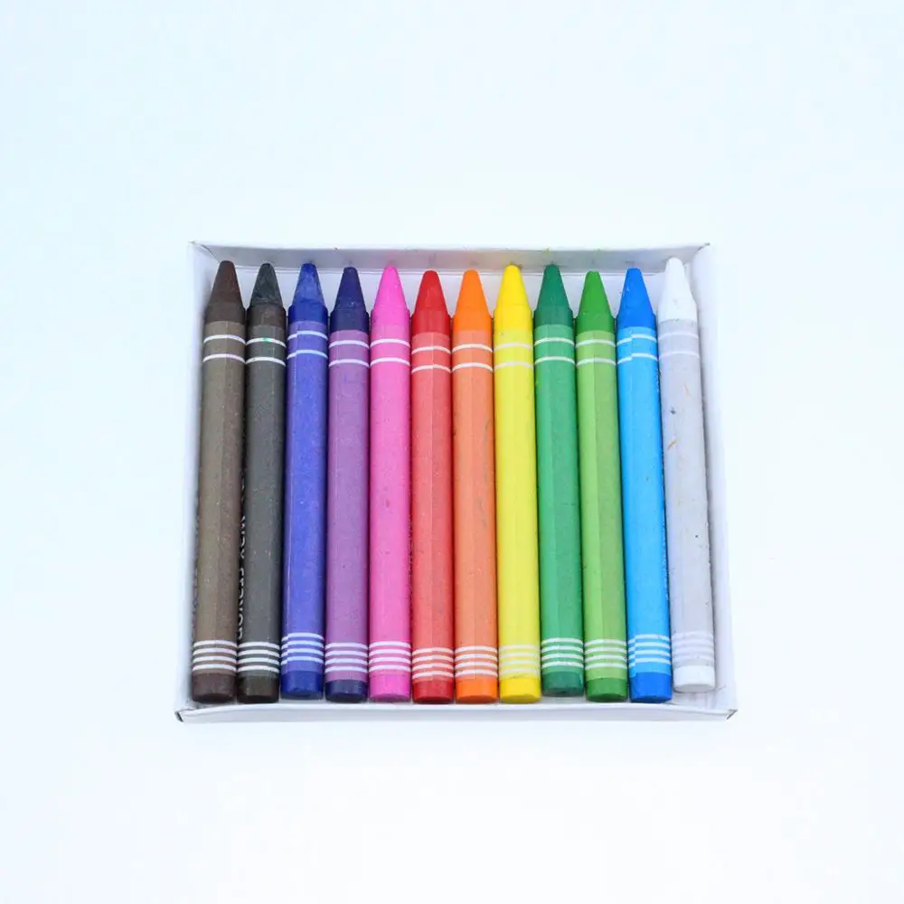 
School stationery supplier 12 color wax crayons in paper box 