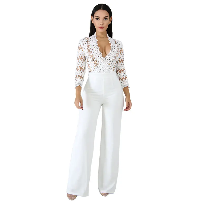 

90328-MX20 One Piece Hollow Out Long White Jumpsuit For Women