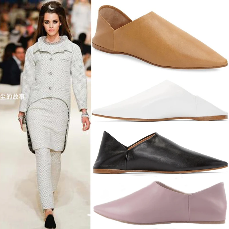 

Moroccan soft leather flat bottom solid color women's minimalist daily wear pumps shoes
