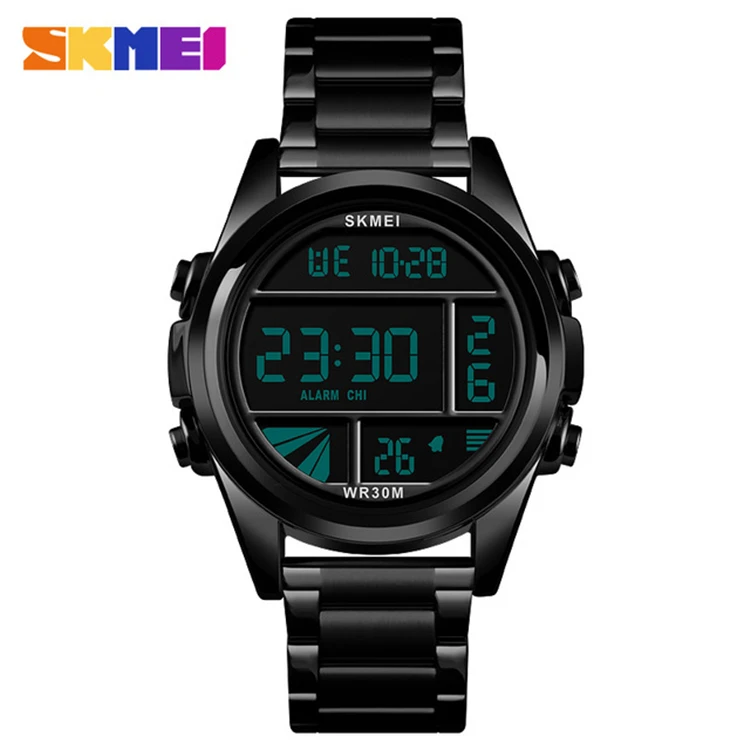 

SKMEI 1448 Luxury Fashion Men/Male Digital Wristwatch 30M Waterproof Stainless Steel Wristband Stopwatch 12/24 Hour