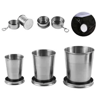 

All stainless steel Camping folding retractable cup blackjack cup Portable With Keychain Collapsible Glass