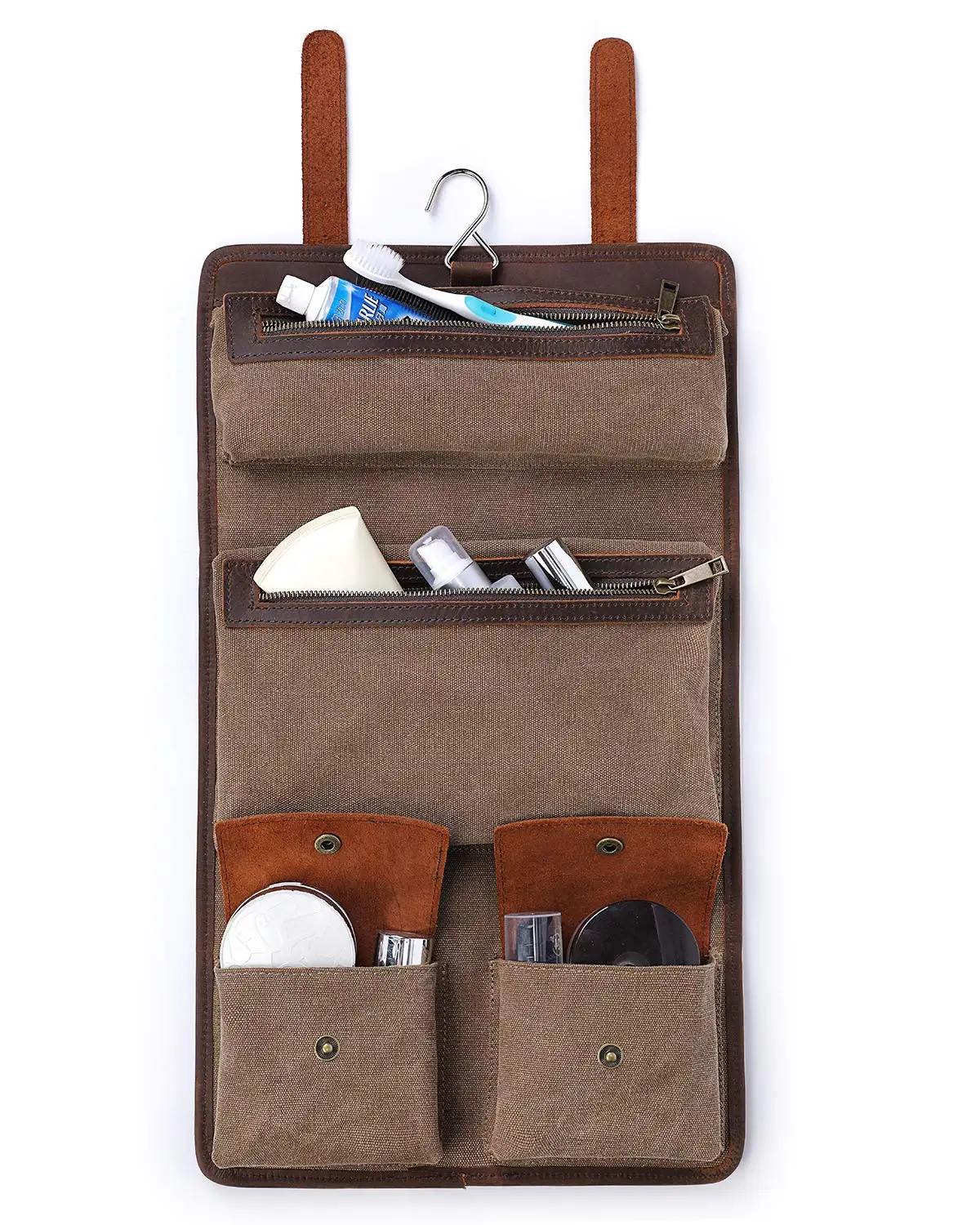 

In Stock Men And Women foldable leather organizer bag heavy duty canvas waterproof hanging travel toiletry bag, Customized