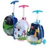 High quality PC ABC cartoon airport 4 wheels kids ride on traveling luggage roller bag suitcase with competitive price
