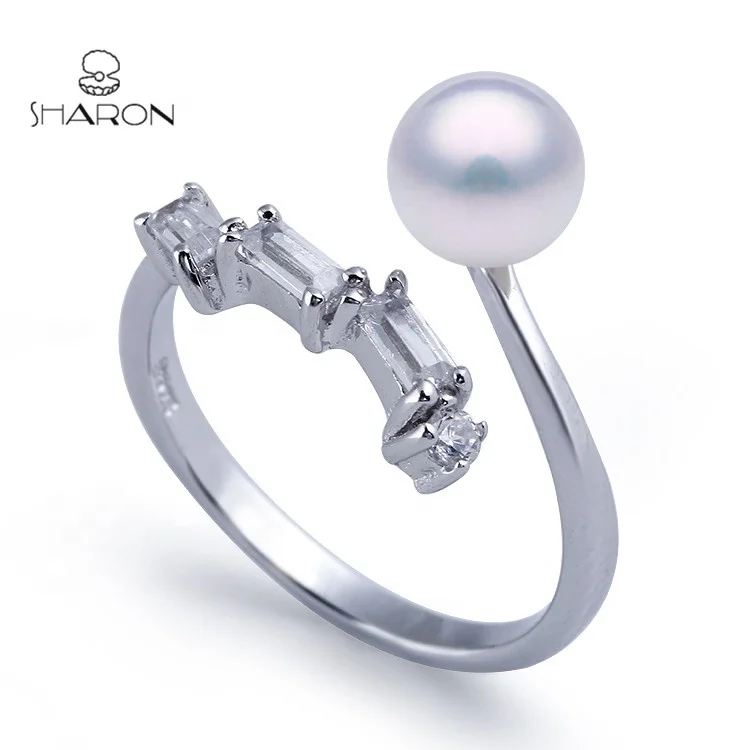 

Square Diamond Adjustable Sterling Silver Pearl Ring Mount, White gold