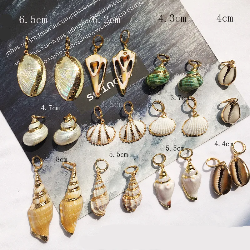 

gold plated natural cowrie sea shell huggie hoop earrings beach boho women earrings conch shell earrings, Picture