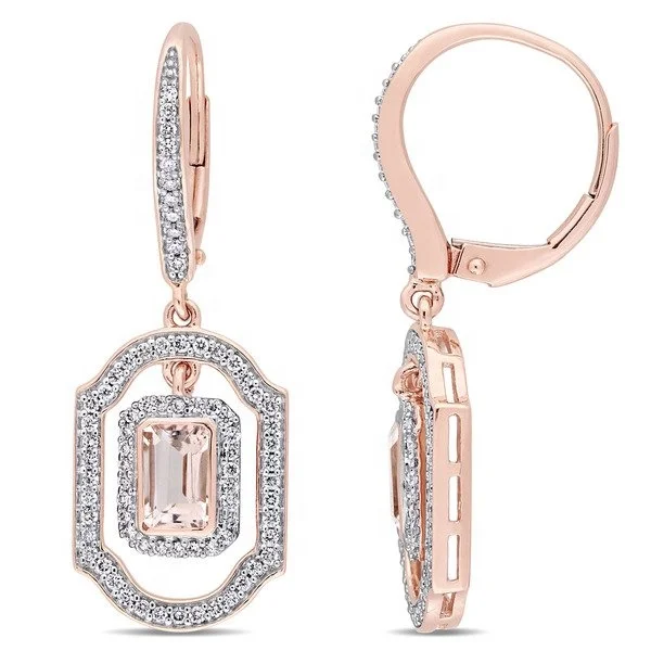 

Trendy Emerald Cut 925 Sterling Silver Morganite Drop Earrings Rose Gold Plated Gemstones Drop Earrings