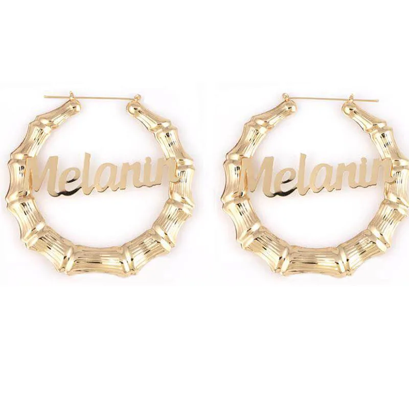 

Custom Fashion Earring Letters Queen Royalty Exaggerated Earrings Oversized One Circle Bamboo Joint Gold Silver Hoop Earring, As show