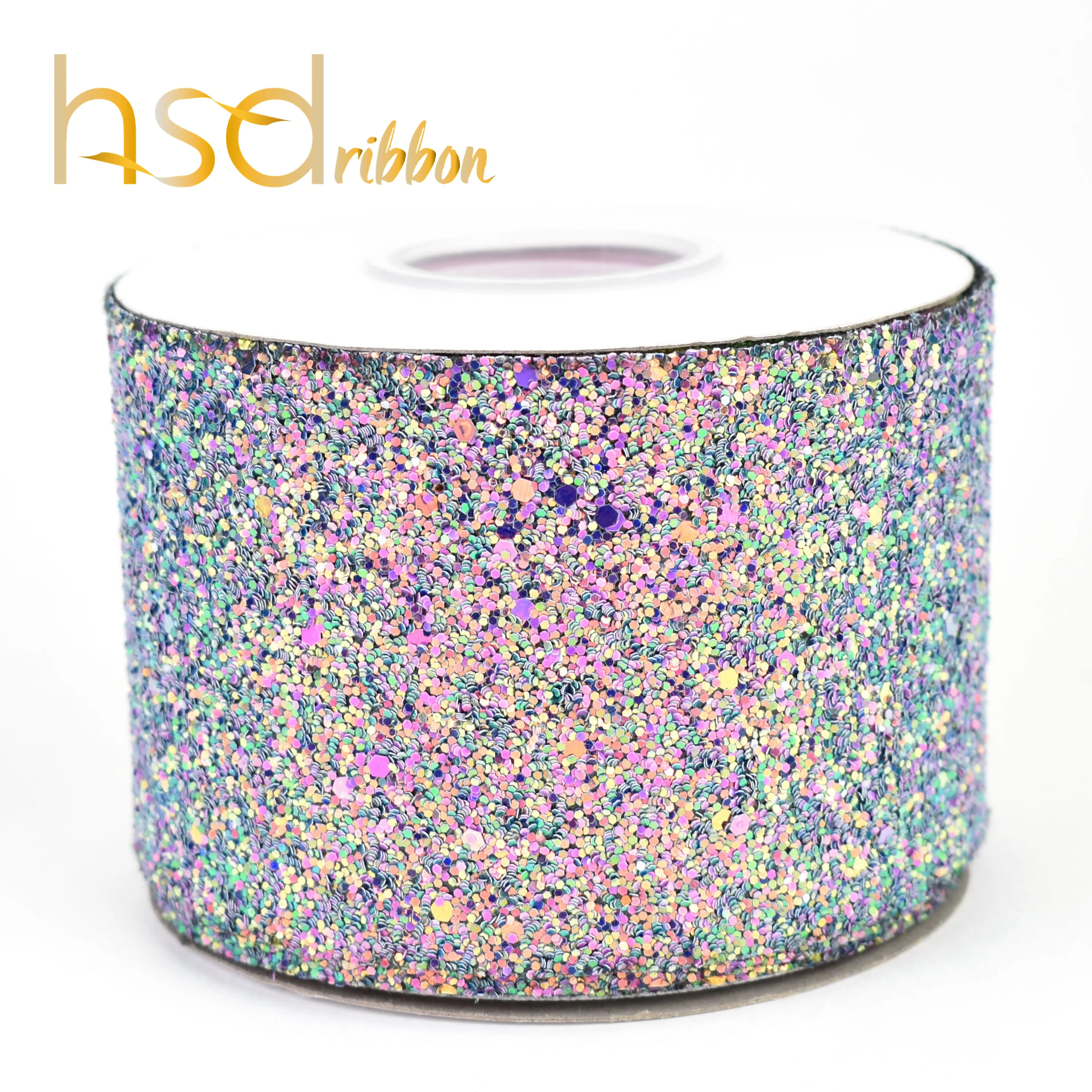 

HSDRibbon  3 inch Purple color Shiny Chunky Glitter leather Ribbon