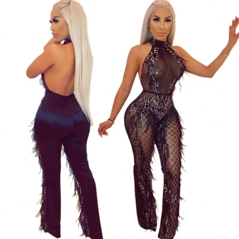 

Western Fashion Women Club Party Wear Transparent Sequin Dress Pants, As picture