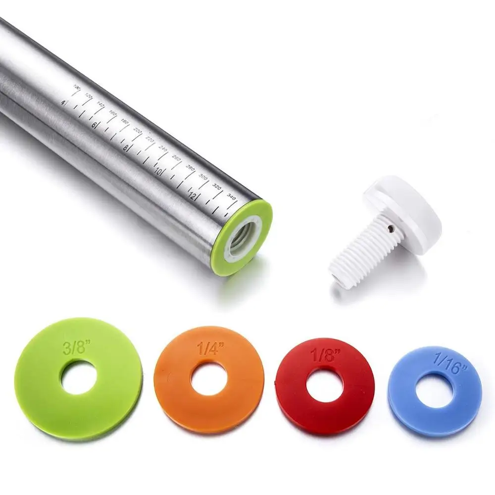 
2pcs For a Set Adjustable Stainless Steel Rolling Pin With Silicone Baking Mat 