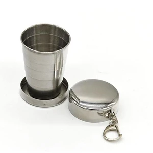 Image of 75ml foldable cups portable retractable stainless steel collapsible cup stainless steel metal camping cup with key chain