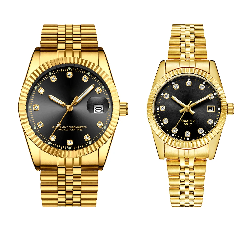 High quality luxury waterproof gold couple watch quartz watches private label
