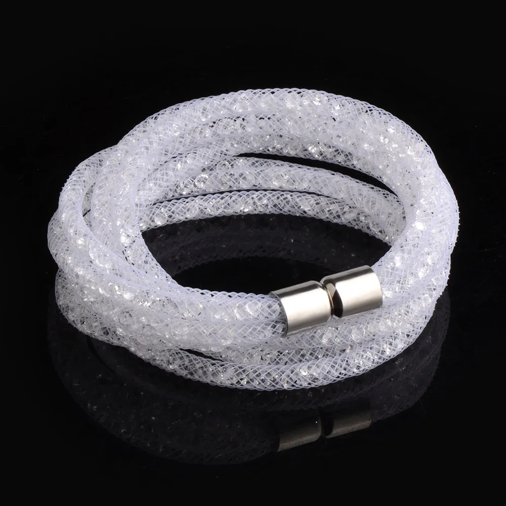 

4 Layer Tube Resin Mesh Double Wrap Magnetic Clasp Bracelet for Women, Colors for choice