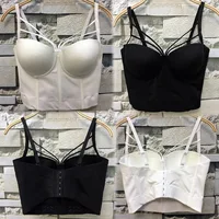 

Black White V Neck Padded Short Spaghetti Strap Sexy Fashion Women Ladies Female Tube Bra Shaper Crop Corsets Top And Bustiers