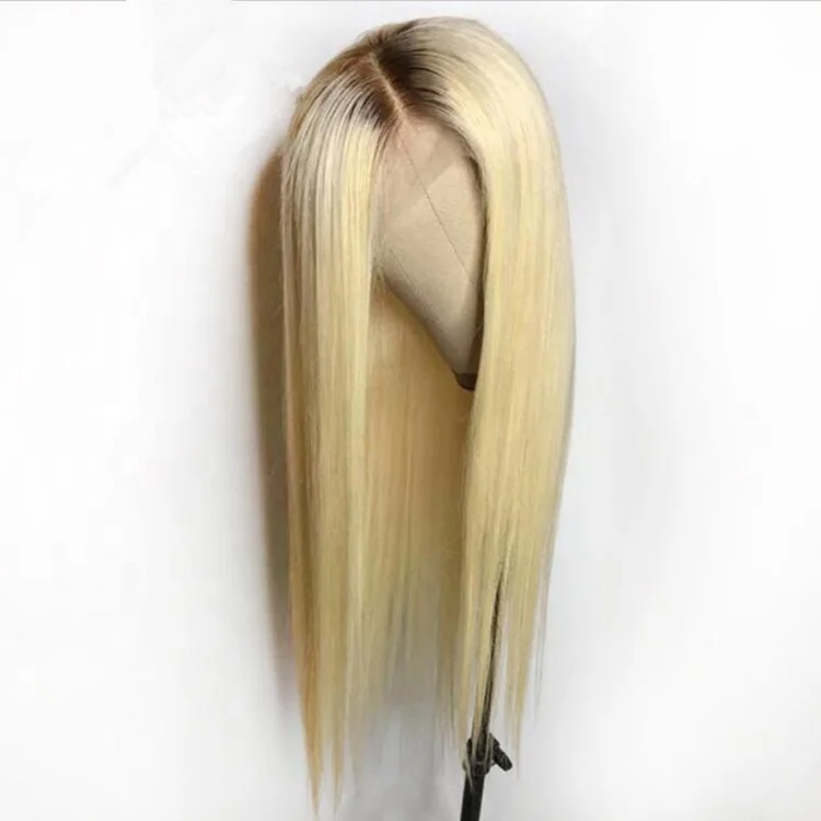 

Ombre #613 Blonde Wigs 130% Density Silky Straight Brazilian Remy Human Hair Lace Front Wigs, Natural color lace wig
