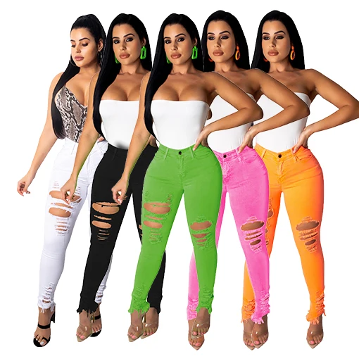 

2019 fashion women's new hole design skinny jeans