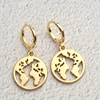 Stainless Steel Globe Endless Earth Dangle Earrings, Gold World Map Hoop Earrings