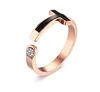 Rose Gold Plated Stainless Steel Black Sideways Cross C z Cuff Opening Pink Rings for Women