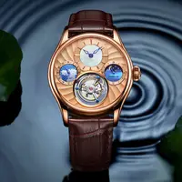 

Men Watches Automatic Mechanical Watch Tourbillon Sport Clock Leather Casual Business Wrist Watch Gold Top Sapphire Mirror