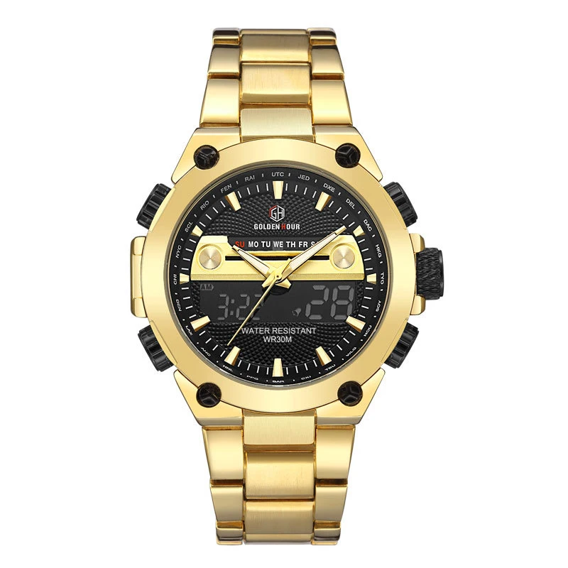 

Luxury Gold Men Sport Quartz Digital Watches Golden Hour 115 Steel Waterproof Wrist Watches relogio masculino Military Men Clock