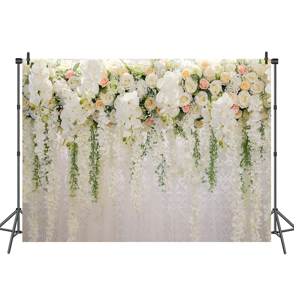

3D White Flowers Wall Bridal Shower Floral Photo Booth Backdrop for Wedding Birthday Party, Customized